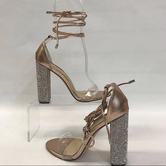 🆕Femme Fatale | Diamanté Perspex Rose Gold Heels - Picture 8 of 8